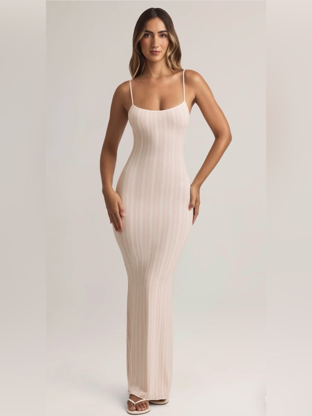 🌸NEW OH POLLY SALMA IVORY AND PINK STRIPED MAXI DRESS SIZE X-SMALL🌸
